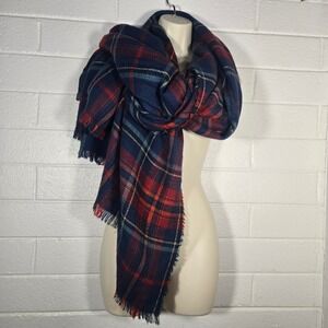 Eddie Bauer Wool Plaid Blanket Scarf Wrap Oversized 58x60 Reversible Winter Warm